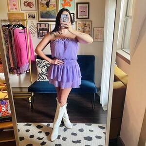 glam Lavender Strapless Tiered Ruffle Mini Dress
